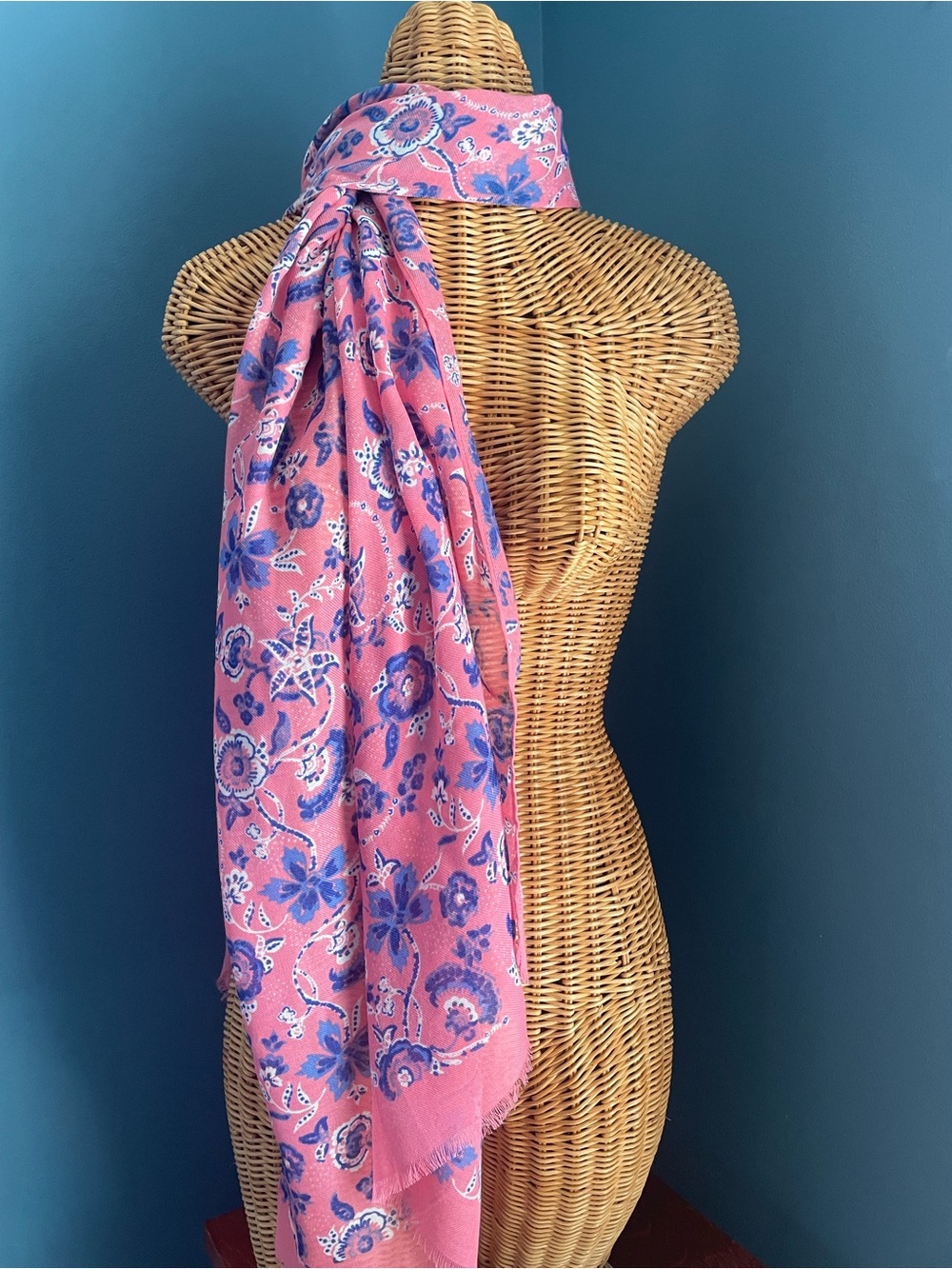 Talbots Floral Scarf Wrap Pink Blue White 26” x 72” EUC